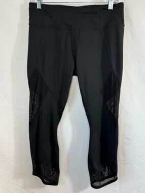 Athleta Black Mesh-Panel Capris
